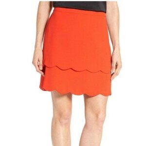 CeCe by Cynthia Steffens Scalloped Hem Mini Skirt in Red - 10